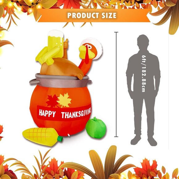 🆕6FT Inflatables Pumpkin Turkey LED Blow Up Thanksgiving Outdoor Decoration - Picture 5 of 11